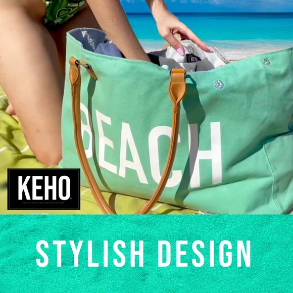 KEHO "Beach Vibes" Large Beach Bag/Tote (Seafoam Green) - Picture 7 of 11
